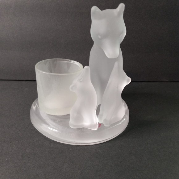 PartyLite Frosted Glass Wolf Mom And Pups Candle Holder - Picture 3 of 10